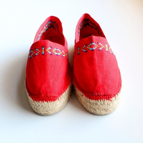 Cousu Main Handmade Red Organic Cotton Canvas Espadrilles Flats Summer Shoes - Picture 11 of 16